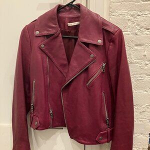 Alice + Olivia Lamb Leather Jacket in Deep Violet